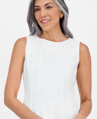 Women's Round-Neck Sleeveless Crepe Sheath Dress