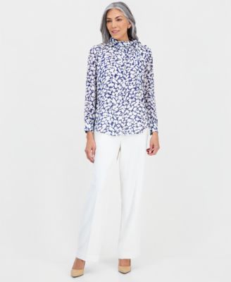 Women's printed High-Tie-Neck Long-Sleeve Top