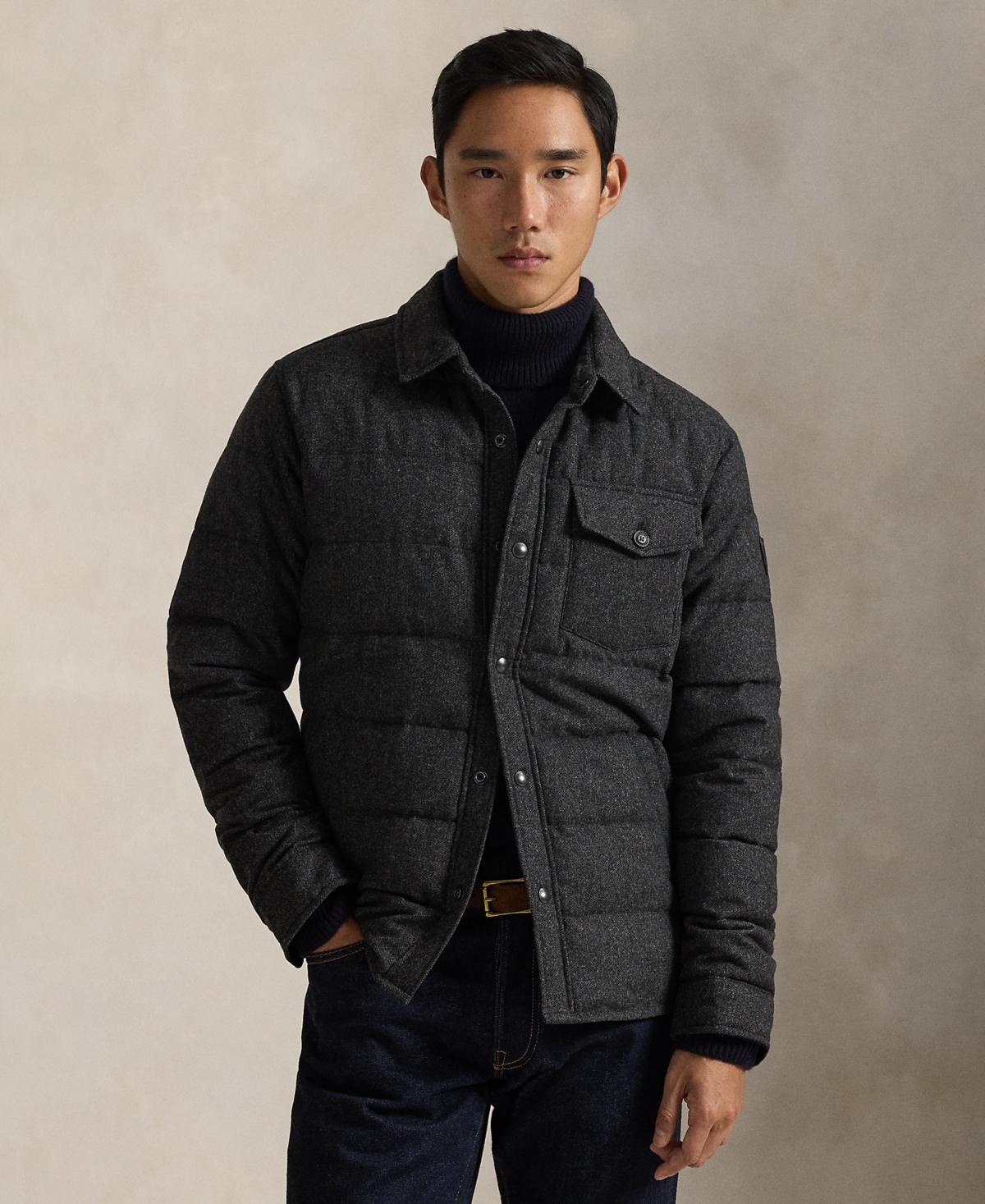 Polo Ralph Lauren Men's Straight Collar Quilted Down Shirt Jacket In Black