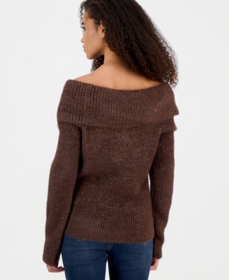 Juniors' Marilyn Off-the-Shoulder Lurex Sweater