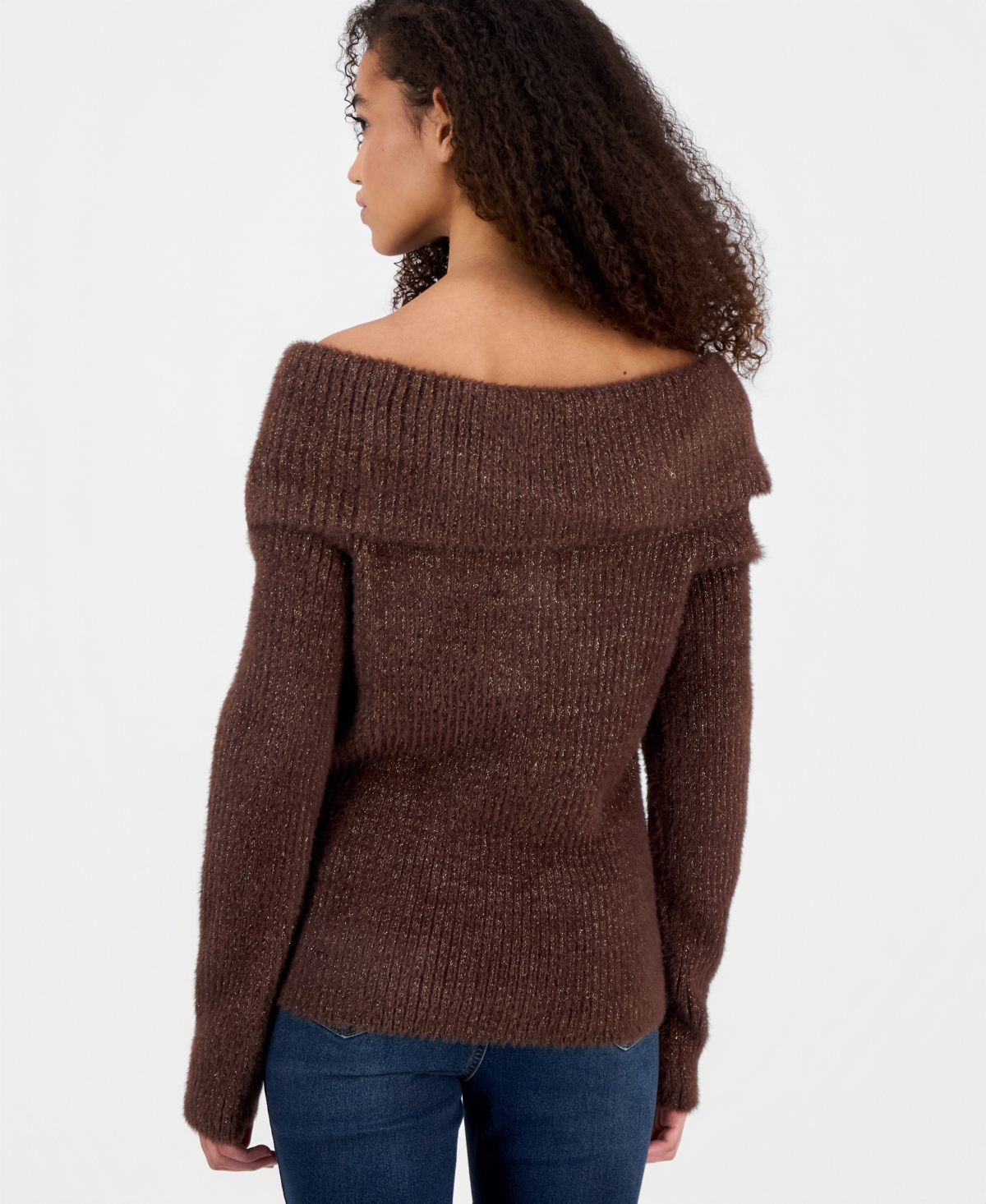 Hippie Rose Juniors' Marilyn Off-the-shoulder Lurex Sweater In Gray