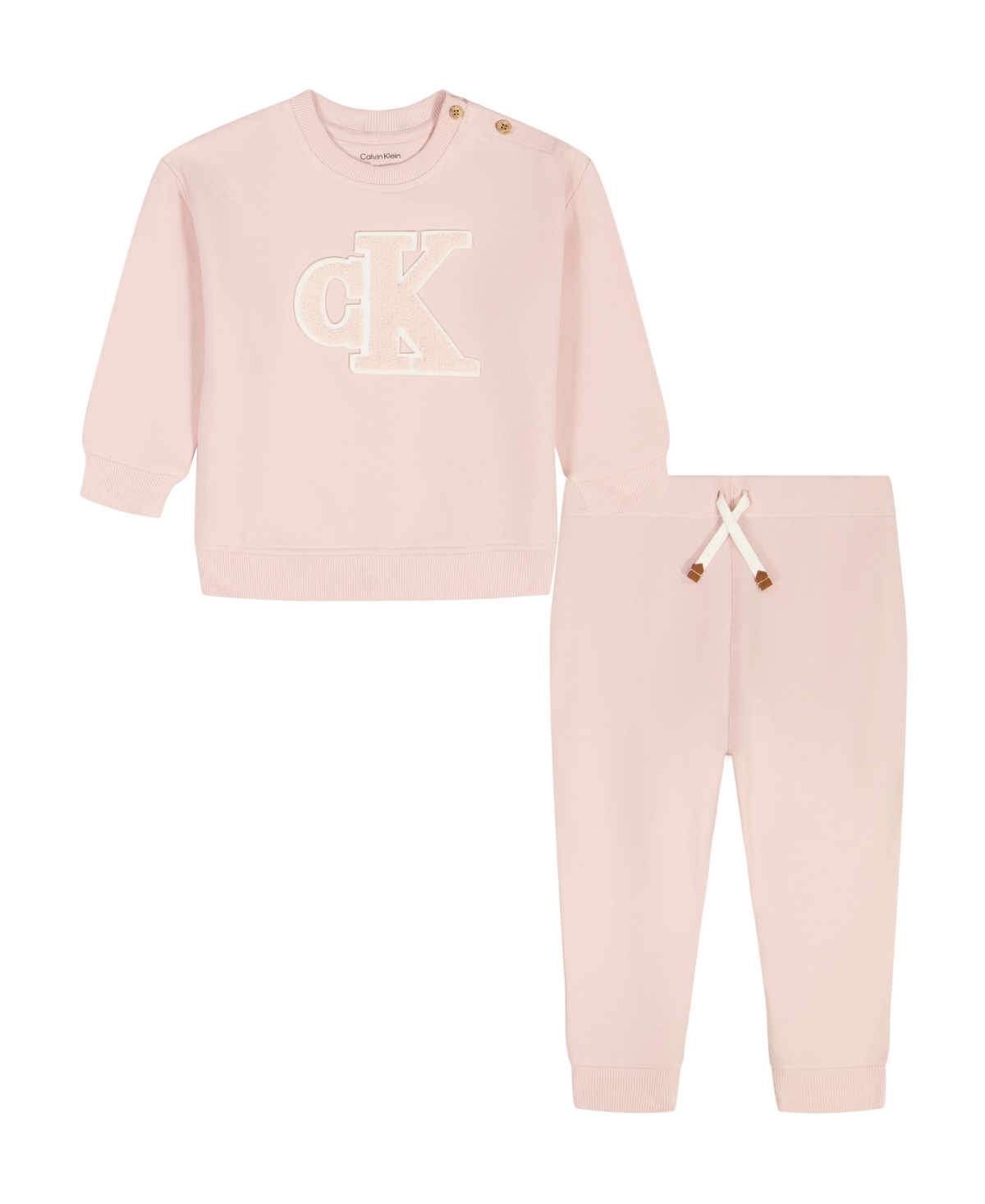Calvin Klein Baby Girls 2-piece Crewneck Top And Joggers Set In Pink