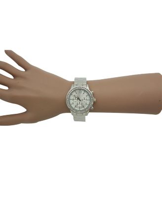 Silver Rhinestone Bezel Chronograph Bangle Watch