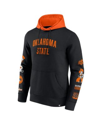 Men's Black/Orange Oklahoma State Cowboys Color Block Badge Fleece Pullover Hoodie