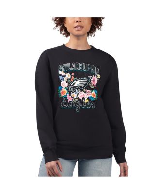 G-III 4Her by Carl Banks - Women's Black Philadelphia Eagles Flower Logo Graphic Fleece Pullover Sweatshirt
