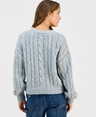 Juniors' Chunky Cable-Knit Crewneck Sweater