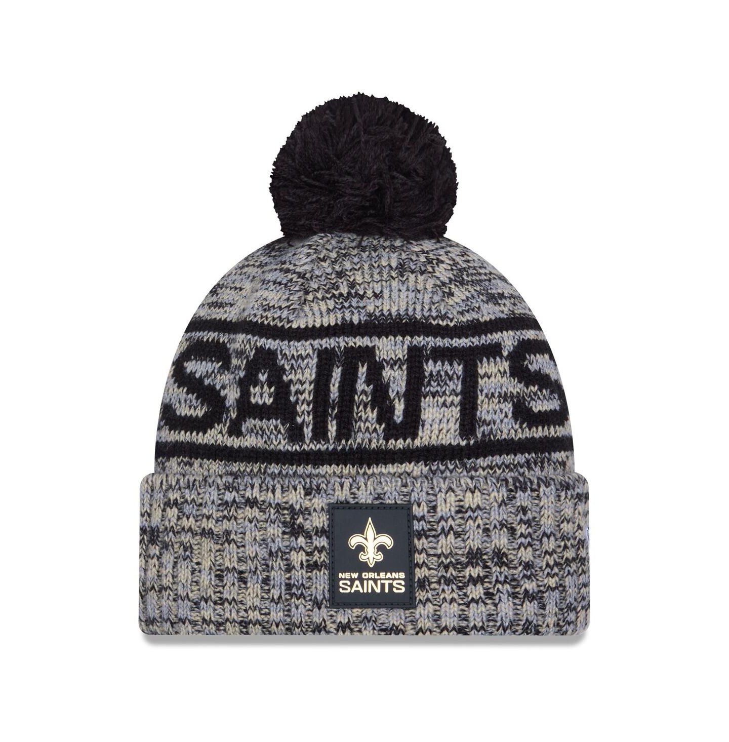 Мужской головной убор New Era Black New Orleans Saints 2025 Sideline Cold Weather Cuffed Knit with Pom Hat — фото 1