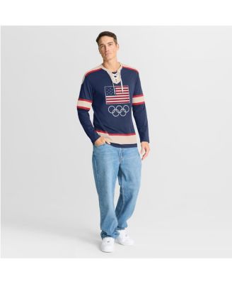 Men's Navy Team USA Lace-Up Long Sleeve T-Shirt