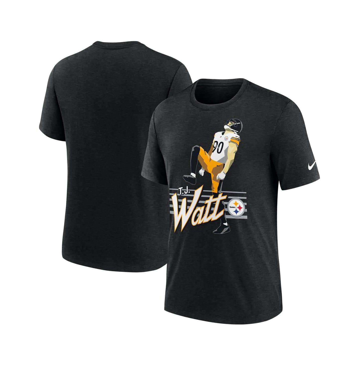 Мужская футболка Nike T.J. Watt Heather Black Pittsburgh Steelers Player Graphic — фото 1