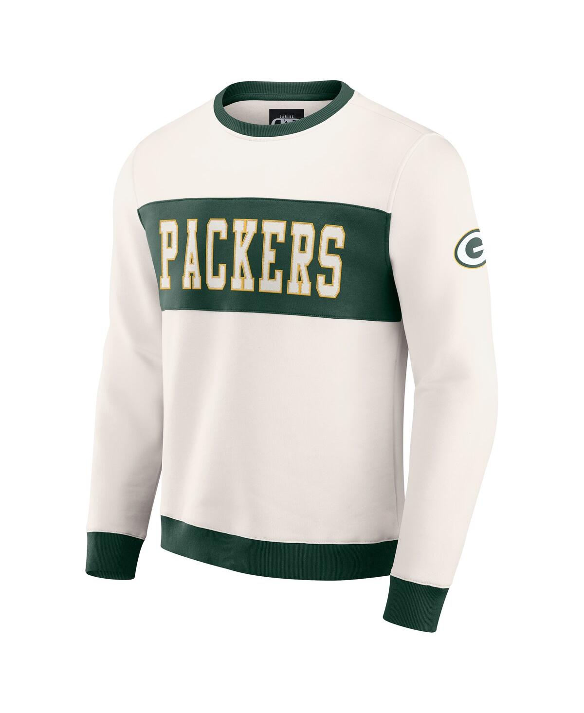 Darius Rucker Collection by Fanatics Men's Cream Green Bay Packers Color Block Crewneck Sweatshirt