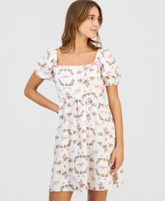 Juniors' Short-Sleeve Square-Neck Mini Dress