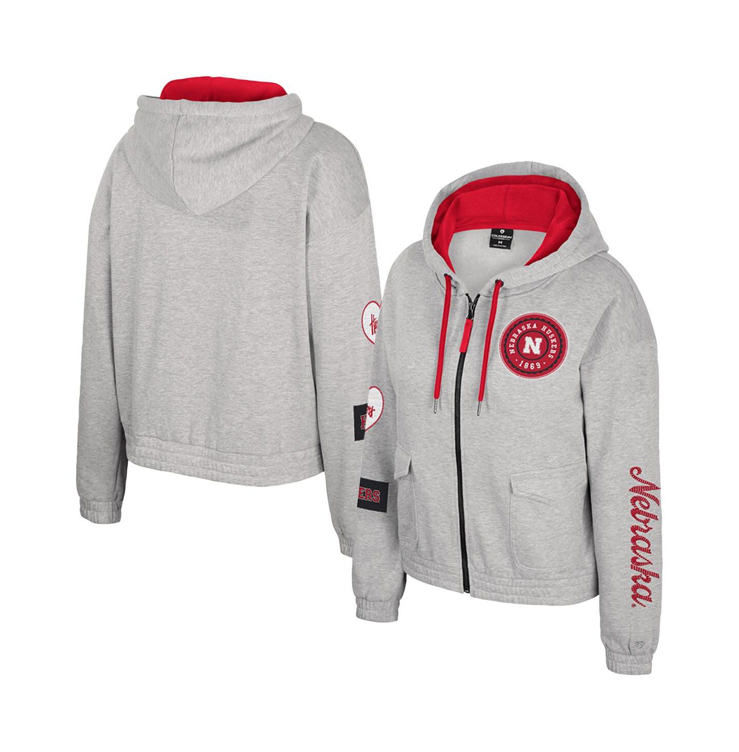 Женская куртка Colosseum Gray Nebraska Huskers Alfie Full-Zip Hoodie Jacket — фото 1