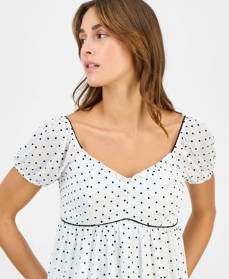 Juniors' Short-Sleeve Flocked Babydoll Top