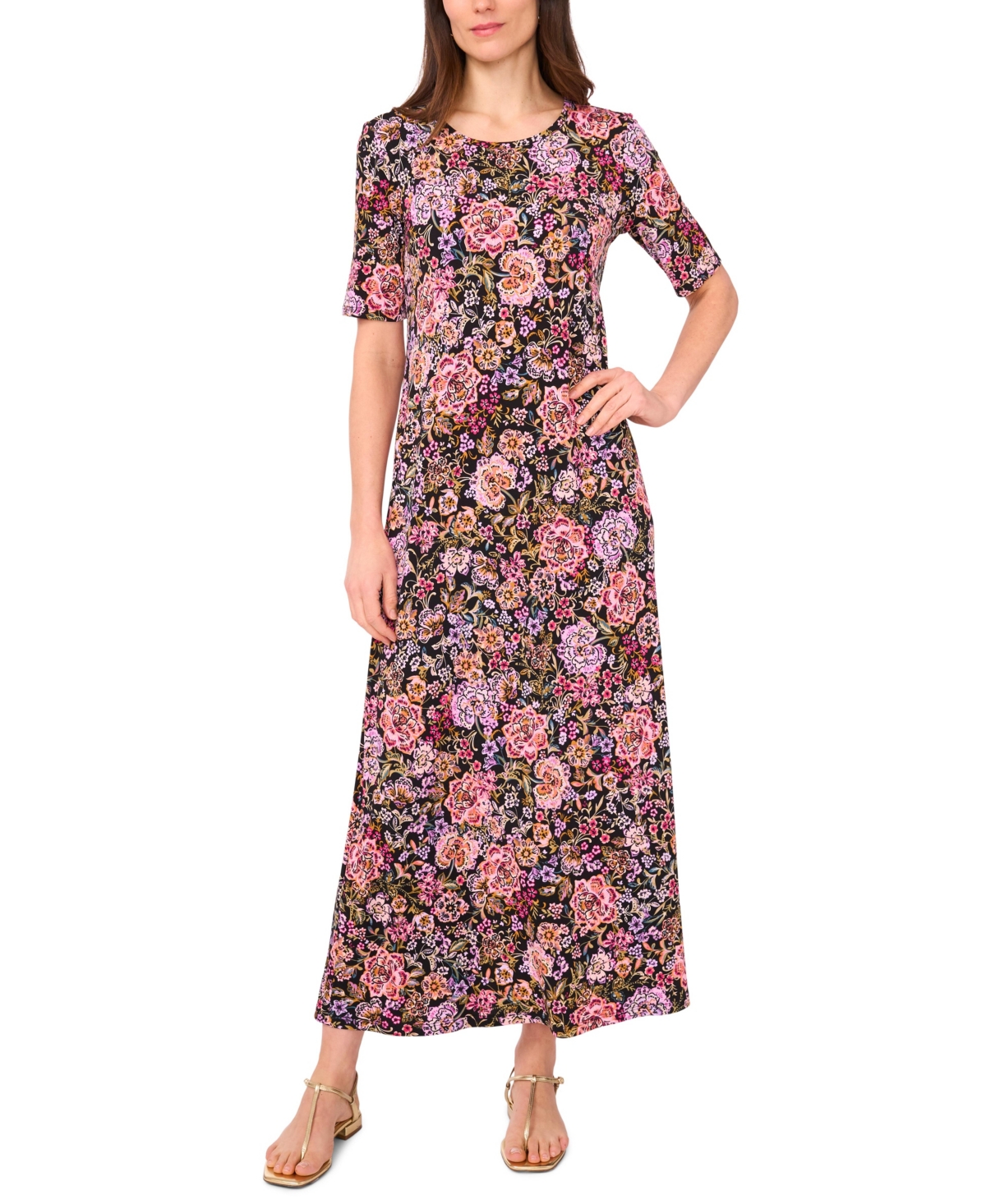 Vince Camuto Women's Floral Print Crew Neck Dress