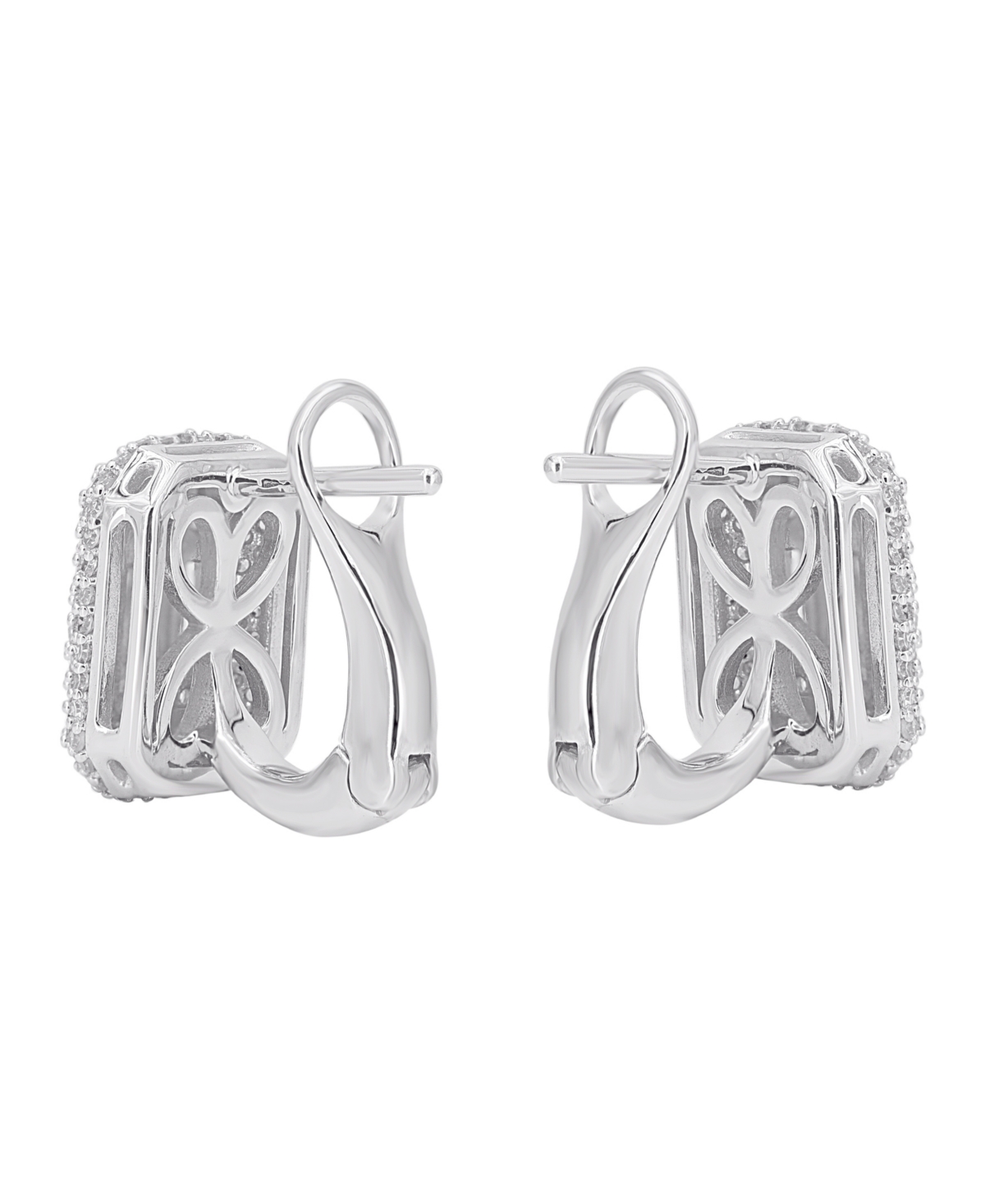 Macy's Round (0.58 Ct. T.w.) And Baguette (0.42 Ct. T.w.) Diamond Earrings In 14k White Gold In Metallic