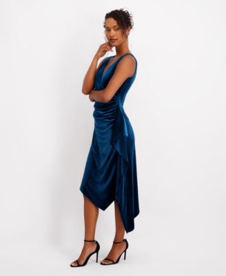 Women's Asymmetrical Hem Velvet Midi Dress
