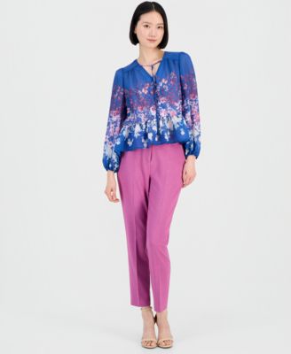 Women&#39;s Floral Blouson-Sleeve Peplum Top