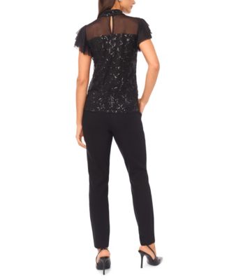 Women's Embellished Detail Mock Neck Top