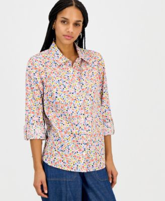 Nautica Women's Patterned Roll-Tab Shirt