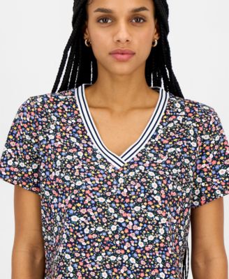 Women's Floral-Print Tipped T-Shirt