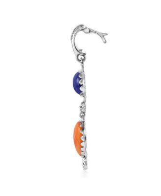 Sterling Silver Pear and Oval Lapis and Orange Spiny Oyster Linear Pendant Enhancer