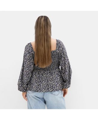 Plus Size Gigi Long Sleeve Daisy Print Top