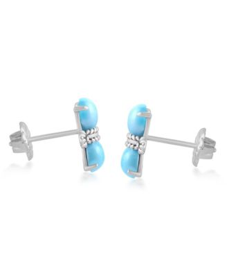 Sterling Silver Round Larimar Concha Stud Earrings
