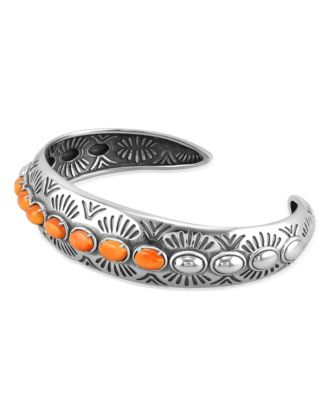 Sterling Silver Orange Spiny Oyster Textured Cuff Bracelet
