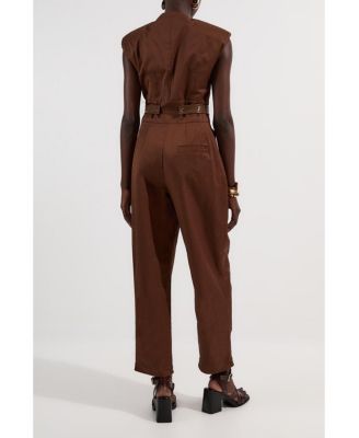 Women's Cotton & Faux Leather Utility Jumpsuit