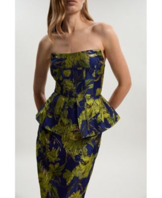 Floral Jacquard Midi Pencil Dress