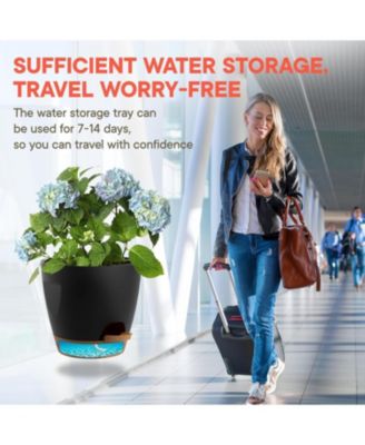 Black Self Watering Pots 20 Pack, Indoor and Outdoor Plant Pots with Wick Rope & Drainage Holes, Easy Watering Lip, Lightweight Plastic Self Watering Planter for Succulents, Houseplants, and Herbs