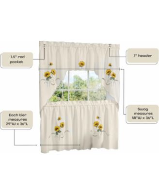 3 Piece Light Beige Country Farmhouse Sunflowers Kitchen Curtain Tier And Valance Set - 58 in. W x 36 in. L
