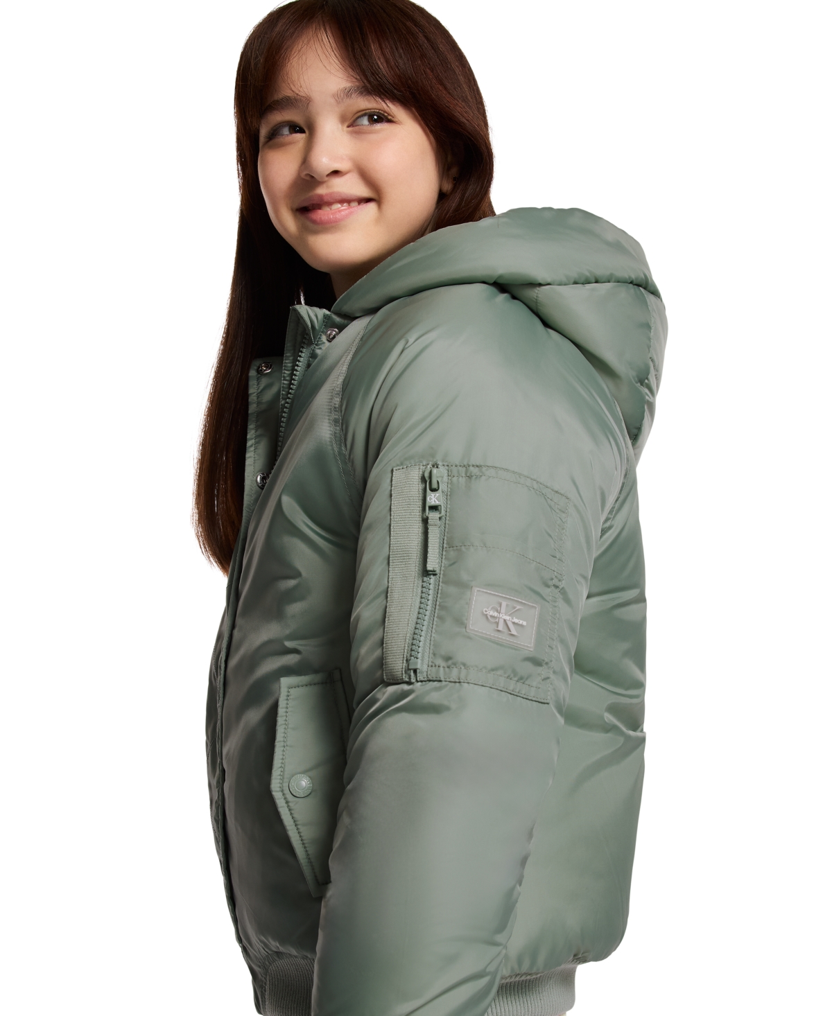 Calvin Klein Girls 7-16 Hooded Long Sleeve Bomber Jacket