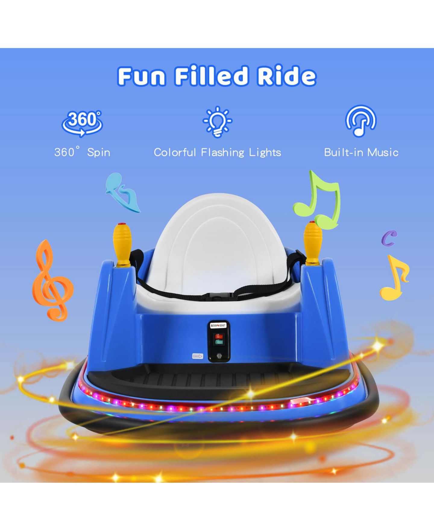 Детская игрушка Costway 12V 360° Spin Remote Control Ride-On Bumper Car, 44 lb. Capacity, Ages 2-5, цвет: Синий — фото 9