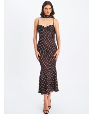 Women's Yadira Brown Base Polka Dot Chiffon Maxi Dress