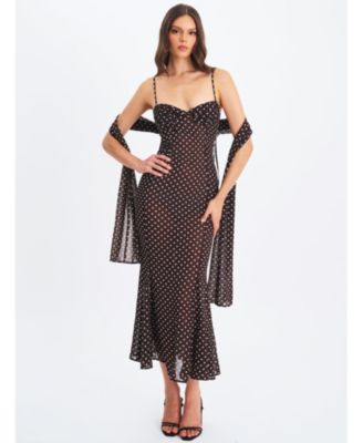Women's Yadira Brown Base Polka Dot Chiffon Maxi Dress