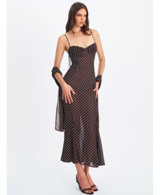 Women's Yadira Brown Base Polka Dot Chiffon Maxi Dress