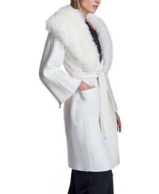 Women's Wool Blend Belted Trim Coat