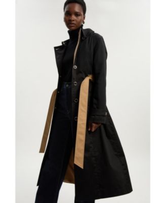 Women's Color Block Belted Tailored Trench Coat
