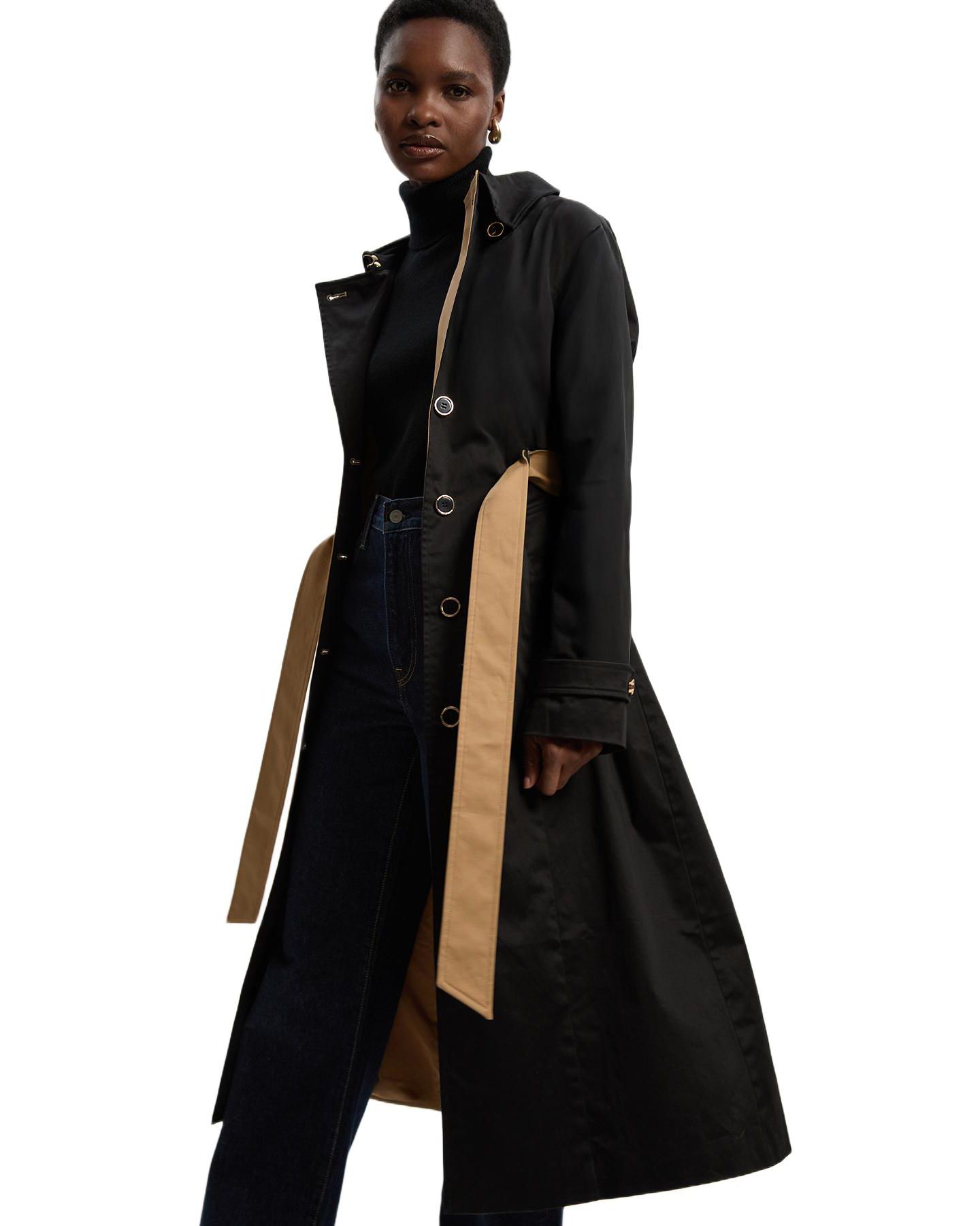Женское пальто Karen Millen Color Block Belted Tailored Trench, цвет: Верблюжий — фото 1