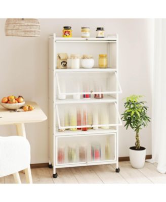 MDF 4-Tier Freestanding Bathroom Storage Cabinet with Door for Small Spaces