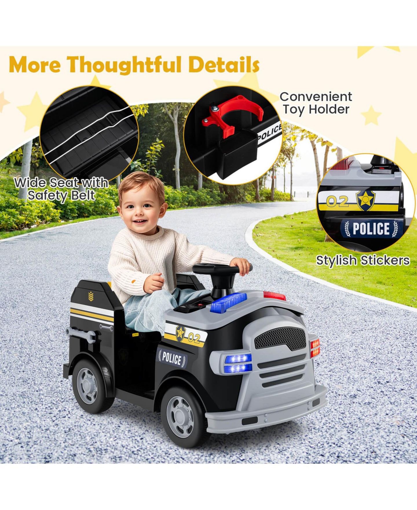 Детская игрушка Costway 12V Kids Fire Truck Ride-On with Shovel & Wrench, 3–7 лет, цвет: Чёрный — фото 2
