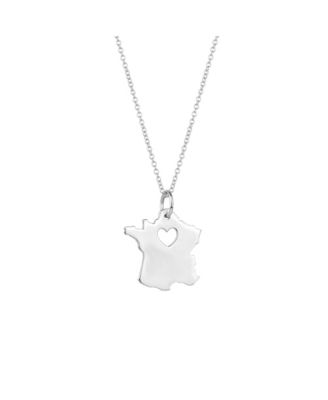 Love France Map Heart Necklace Sterling
