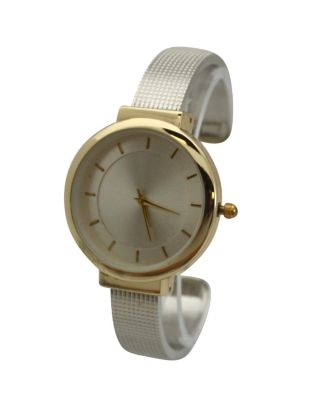 Two Tone Shiny Face Textured Bangle Watch