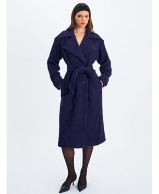 Women Jaelyn Midnight Blue Wool Blend Double-Breasted Belted Coat