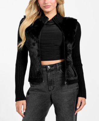 Women's Mila Mixed Media Faux-Fur Zip-Front Cardigan 