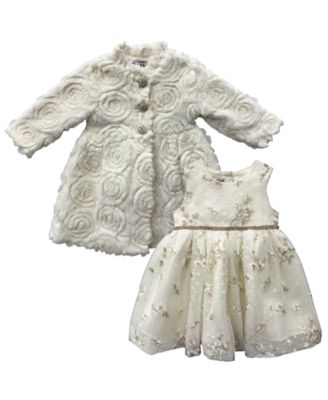 Blueberi Boulevard - Baby Girls 2-Piece Rosette Dress and Coat Set