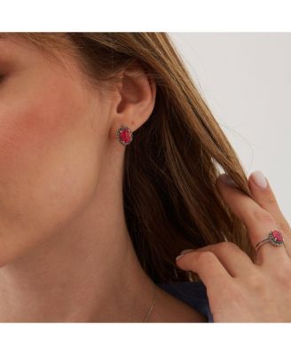 Oval Red Opal High Quality Sterling Silver Earrings