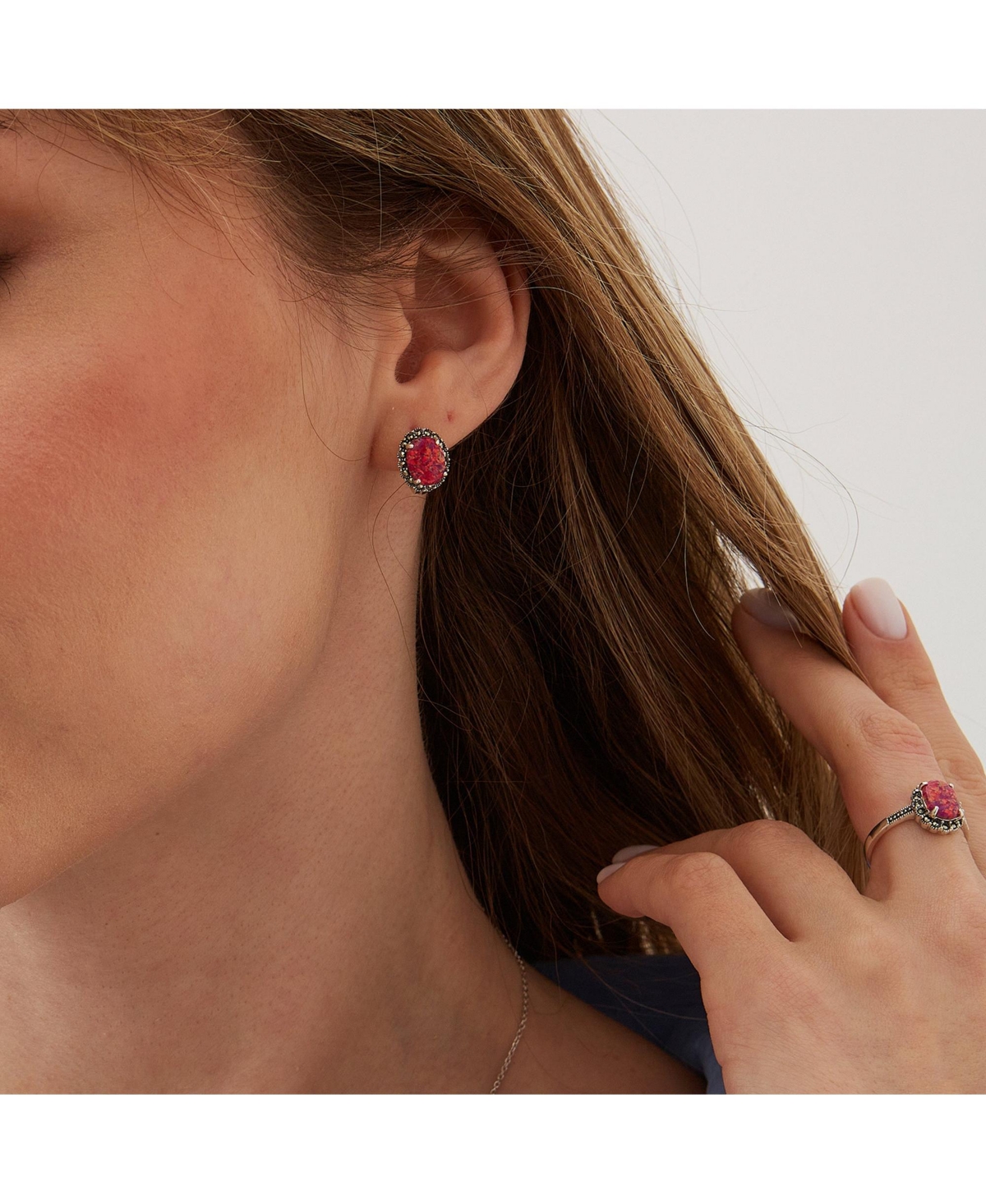 Oval Red Opal High Quality Sterling Silver Earrings