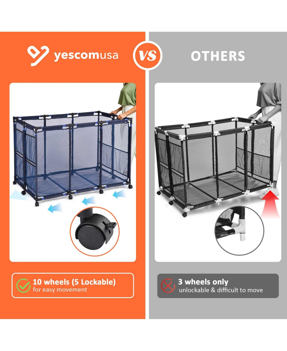Yescom 2 Pack Mesh Pool Toy Storage Bin Rolling Cart w/ Noodle Holder Organizer
